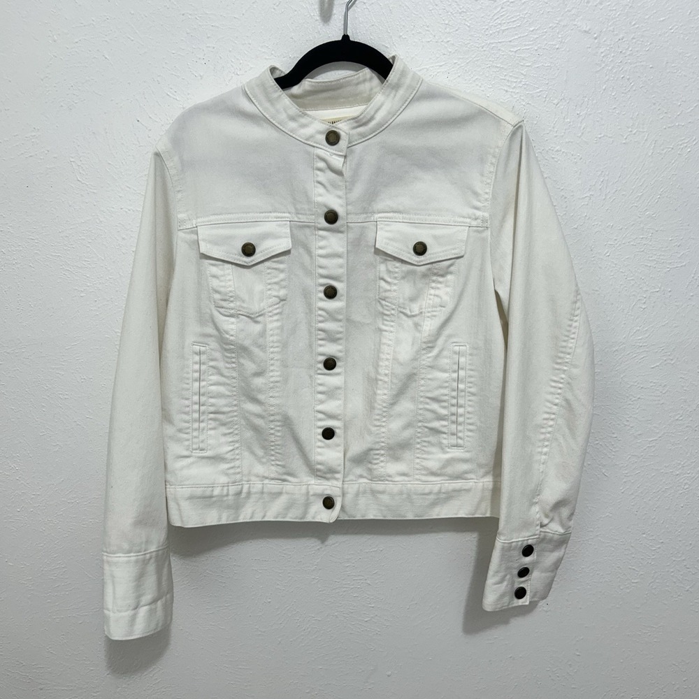 Coldwater Creek Women's Ivory Denim Jacket Size 16 Stretchy Button Front‎ Casual